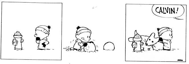 Calvin and Hobbes snow art